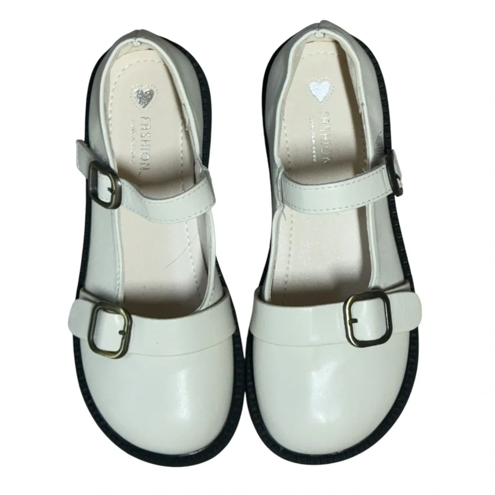 Stylish Cream Kids Shoes with Buckle‎